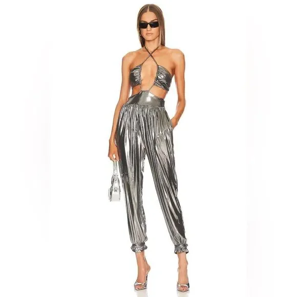NWT L’Academie Blair Jumpsuit Silver Size S